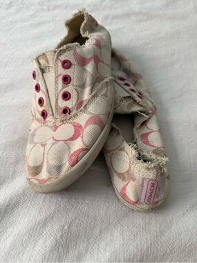 Women’s Coach Pink and Beige Signature Canvas Slip-On Sneakers